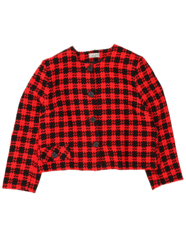 VINTAGE Dame Crop 4-knaps blazerjakke UK 18 XL rød ternet