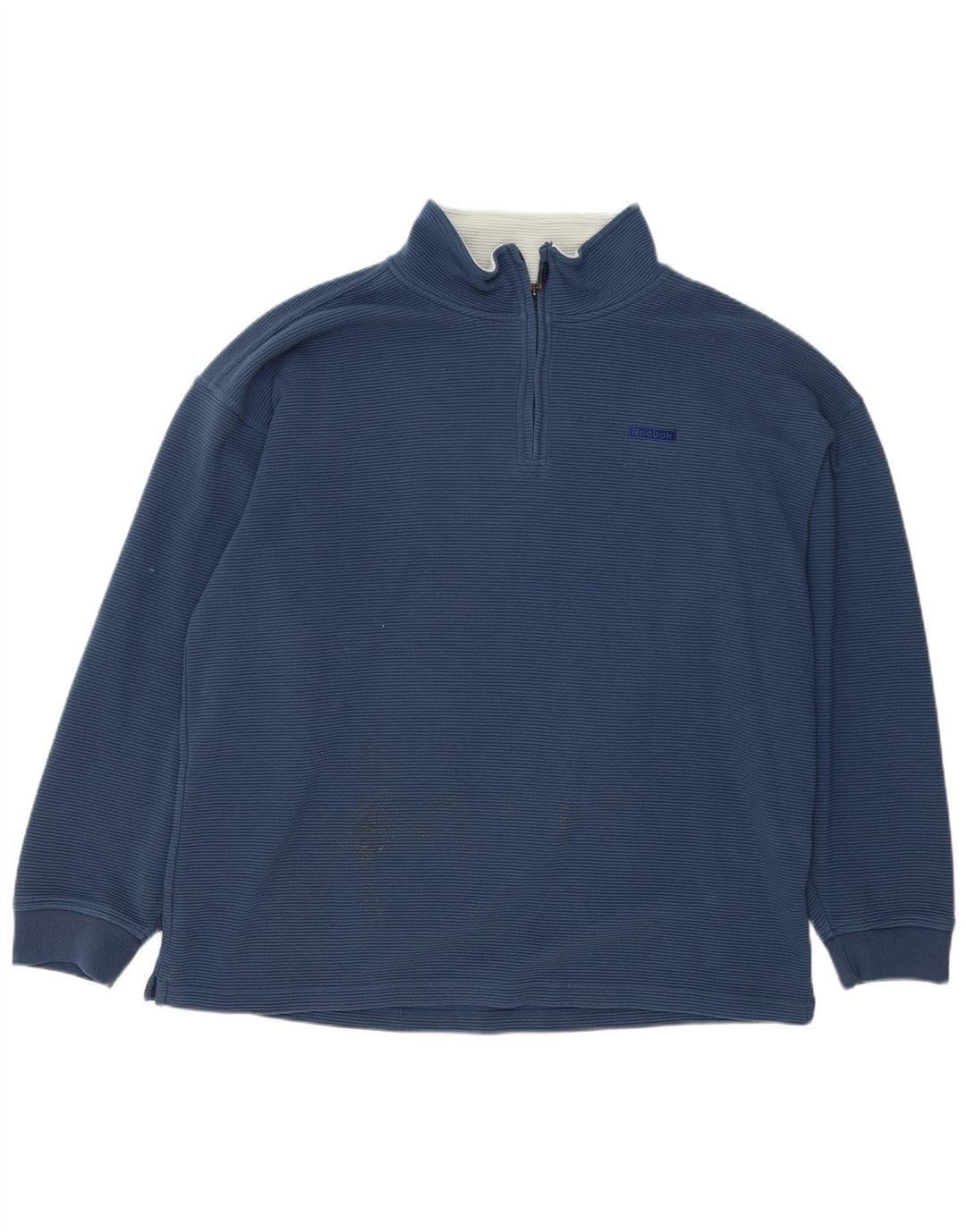 Reebok Herre Loose Fit Zip Neck Sweatshirt Jumper Large Blue Polyester