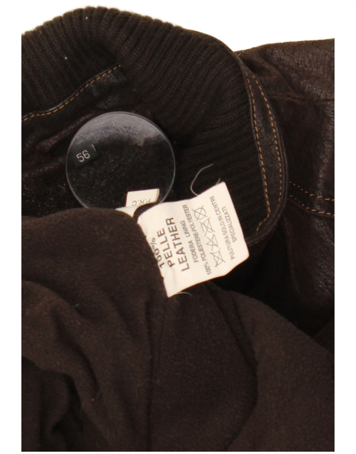 VINTAGE Herre Læderjakke IT 56 3XL Brunt Læder