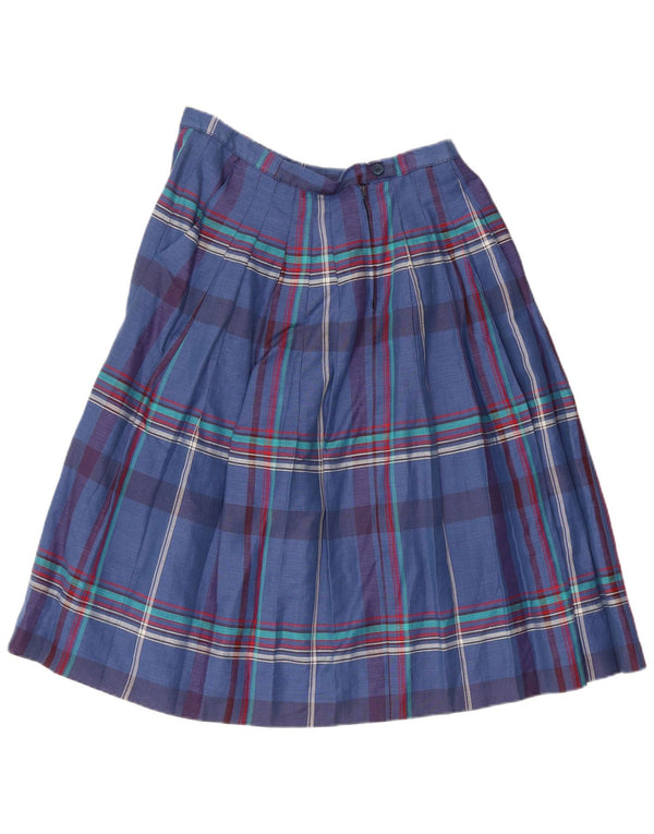 Vintage Womens Pleated Skirt W30 Medium Blue Check