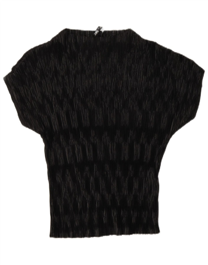Zara Damebluse Top UK 10 Lille sortstribet polyester