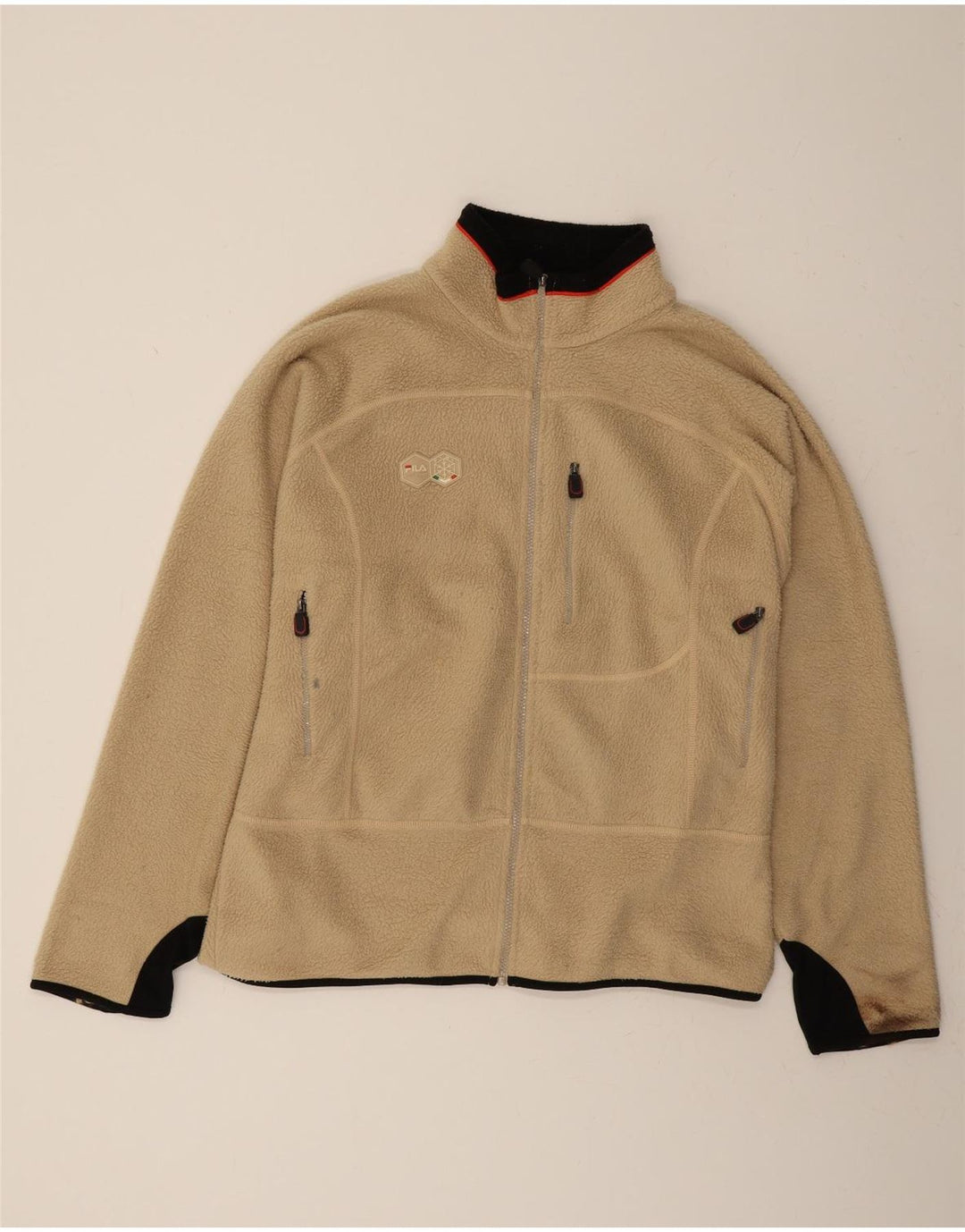 FILA Mens Fleece Jacket UK 42 XL Beige Colourblock Vintage Fila and Second-Hand Fila from Messina Hembry 