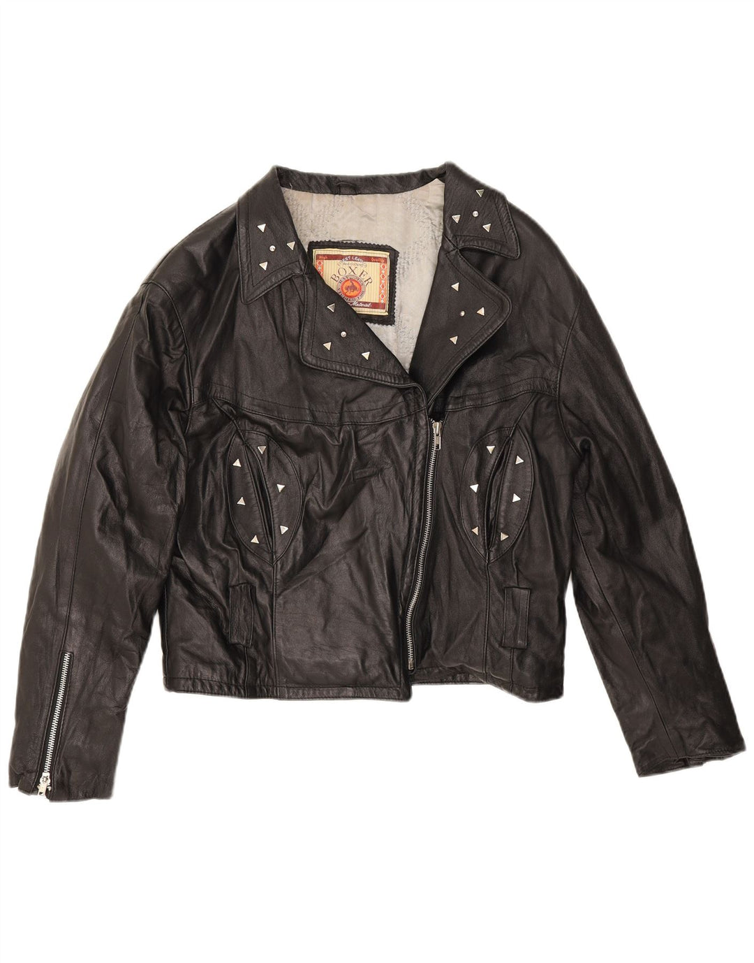Boxer Dame Læder Biker Jacket UK 14 Medium Sort Læder