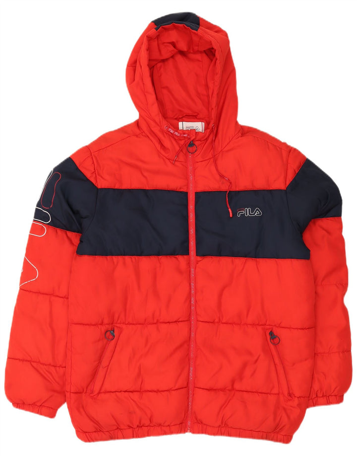 FILA Herre grafisk polstret hættejakke UK 38 Medium Red Colourblock