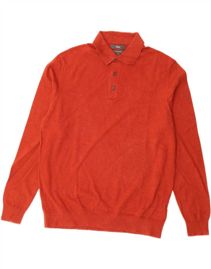 MARKS & SPENCER Herre polo-hals sweater Stor rød bomuld