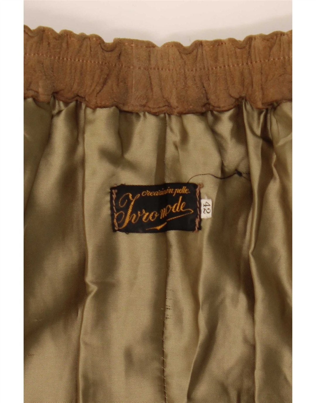 Vintage kvinders ruskind slå om nederdel IT 42 Medium W27 beige læder