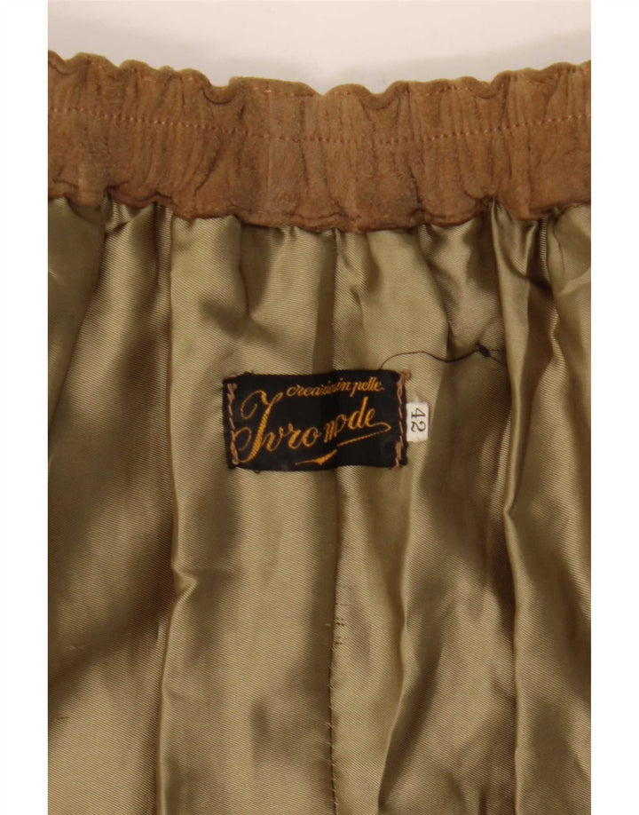Vintage kvinders ruskind slå om nederdel IT 42 Medium W27 beige læder