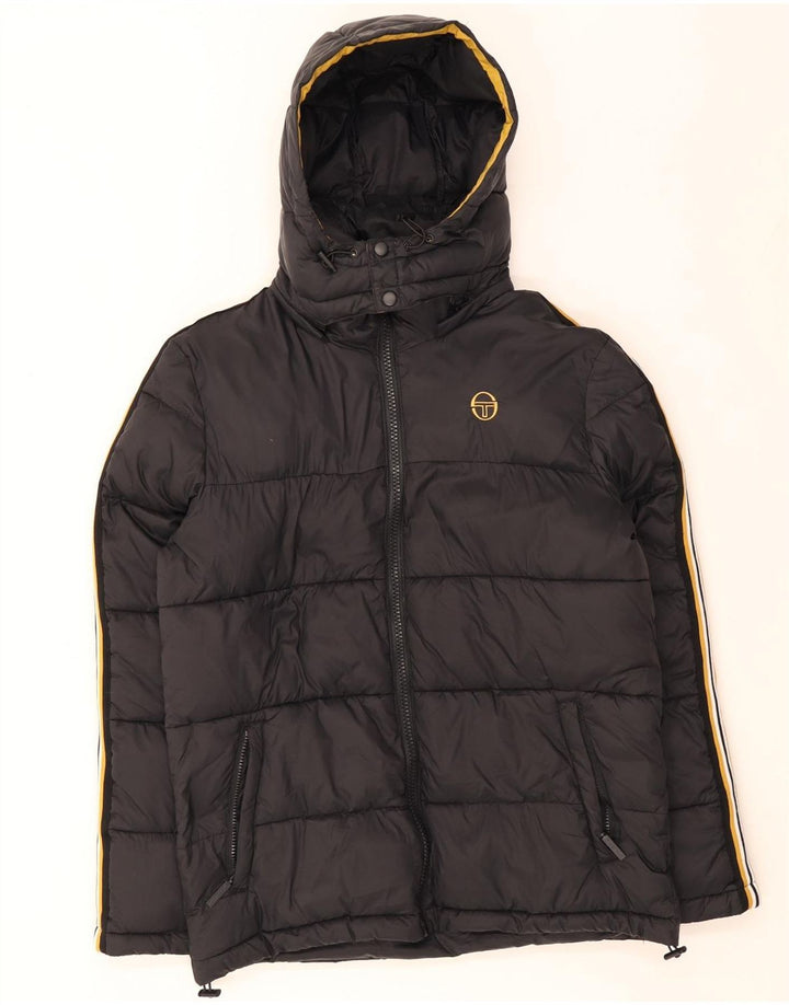 Sergio Tacchini Herre hættepolstret jakke UK 40 Stor sort nylon