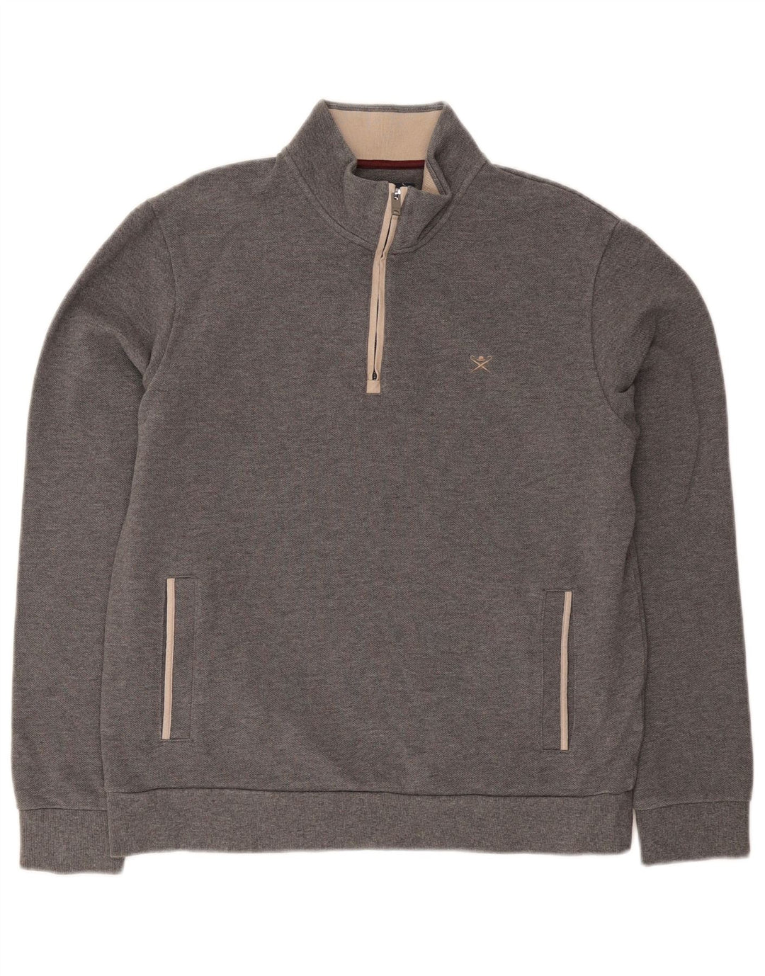 Hackett Herre Classic Fit Zip Neck Sweatshirt Jumper Medium Grå Bomuld