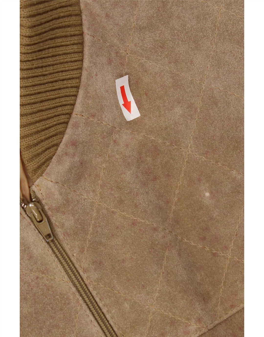 Vintage dame ruskind bomberjakke EU 50 XL Beige Colourblock polyakryl