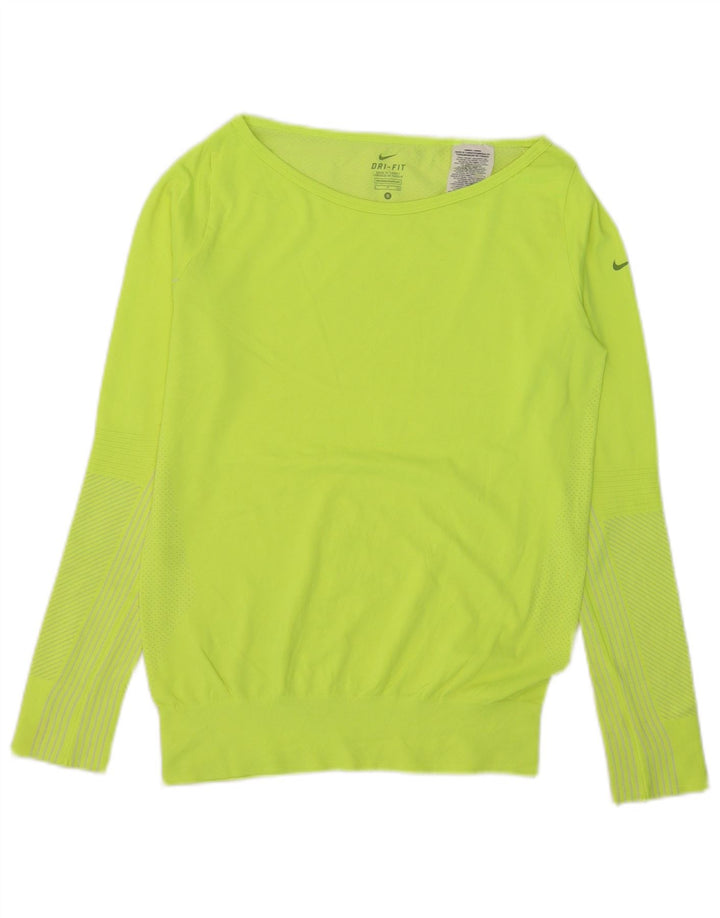 NIKE Dame Dri Fit Top Langærmet UK 10 Lille Gul Nylon