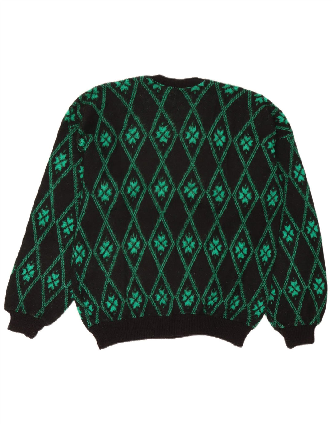 Vintage Herre Crew Neck Jumper Sweater Medium Green Argyle/Diamond