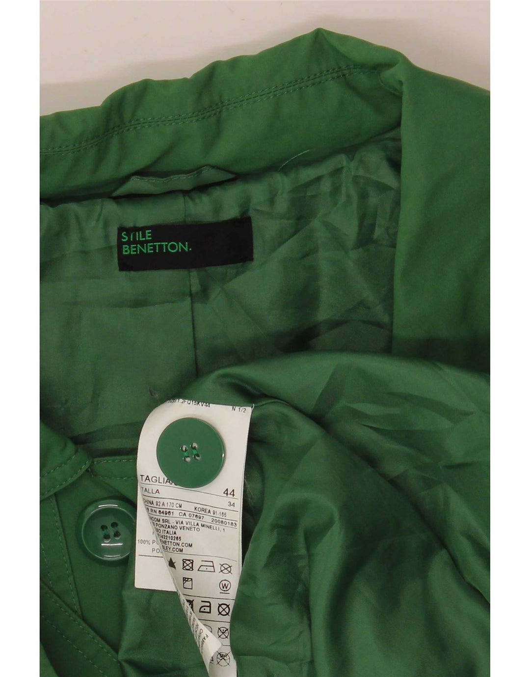 Benetton Trench Coat til kvinder IT 44 Medium Grøn Bomuld