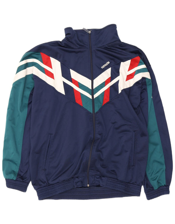 Vintage træningsdragt til mænd Topjakke 2XL Navyblå Colourblock Polyester