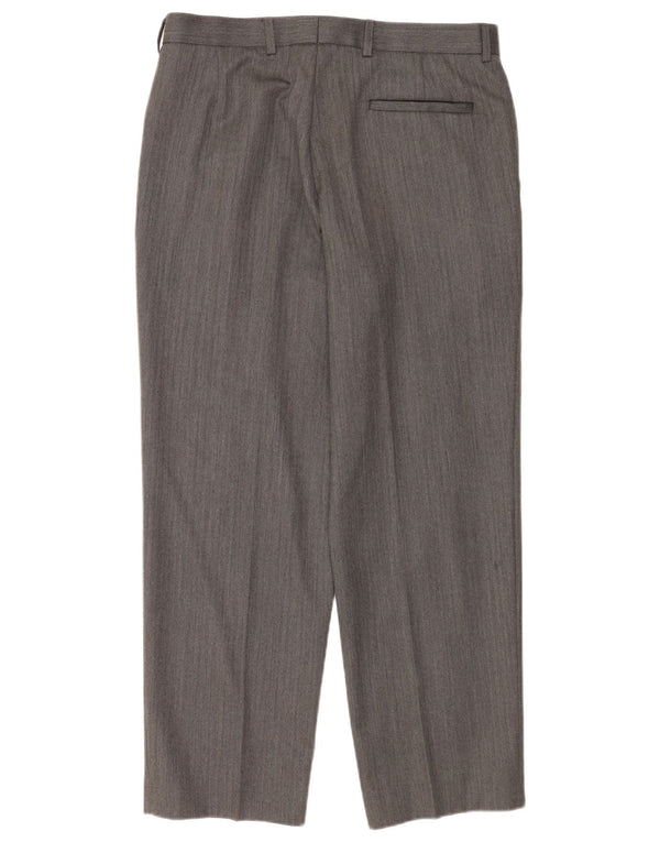 Marks & Spencer Mens Straight Suit Trousers W34 L29 Grey Wool