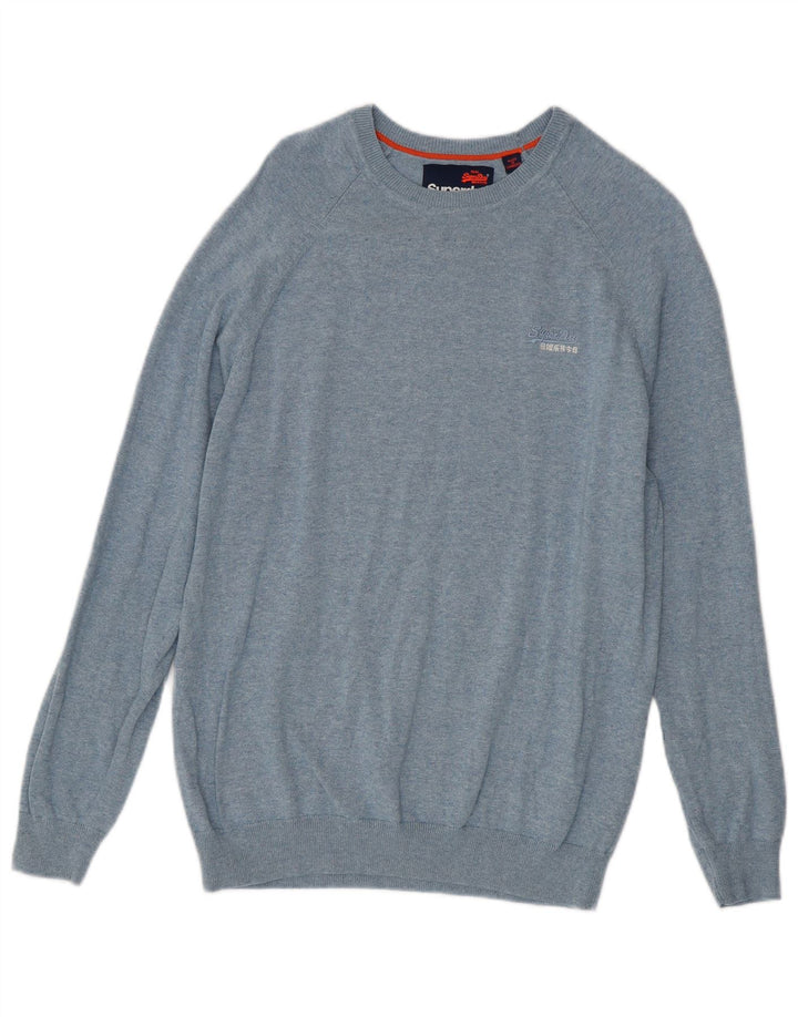 SUPERDRY Dame Boat Neck Sweater UK 18 XL Blå Flecked Bomuld