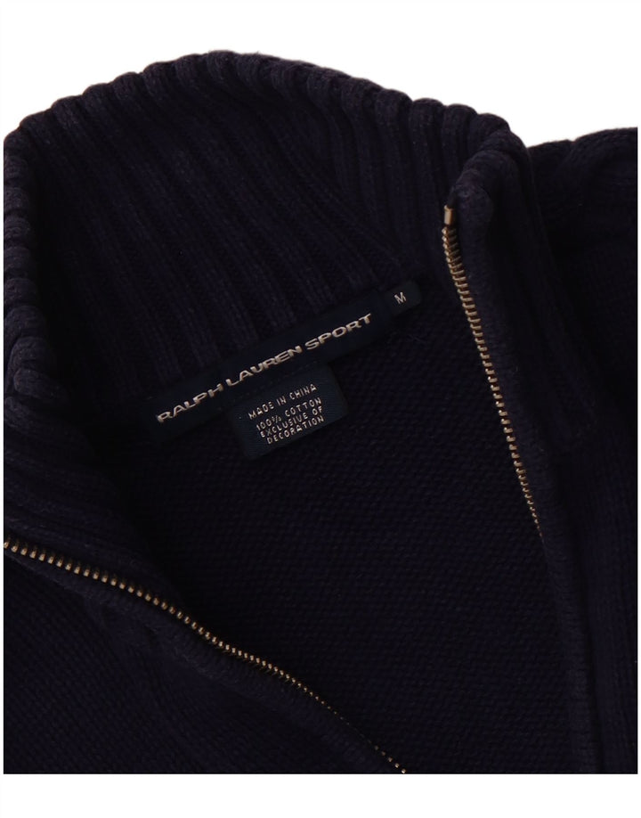 RALPH LAUREN Dame Cardigan Sweater UK 12 Medium Navyblå Bomuld