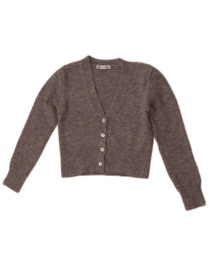 Zara Womens Crop Cardigan Sweater UK 8 Small Grey