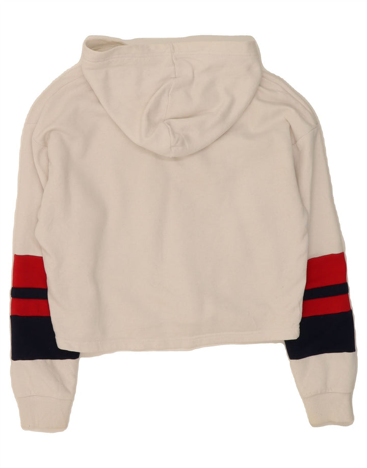 FILA Womens Oversized Crop Hoodie Jumper UK 14 Medium White Colourblock Vintage Fila and Second-Hand Fila from Messina Hembry 