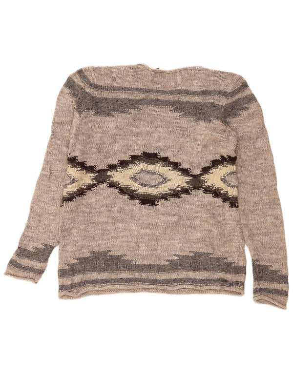 RALPH LAUREN Dame Boat Neck Jumper Sweater UK 16 Large Beige Fair Isle