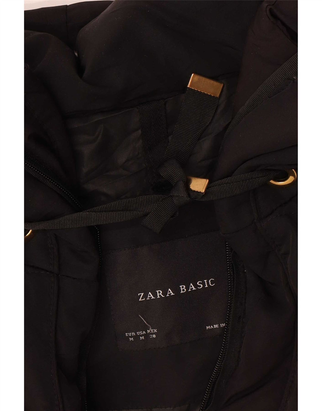 Zara Polstret hættejakke til kvinder UK 14 Medium Sort Polyester