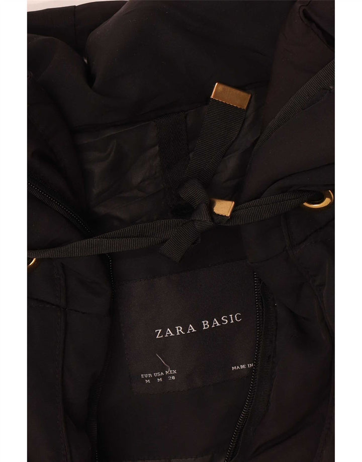 Zara Polstret hættejakke til kvinder UK 14 Medium Sort Polyester