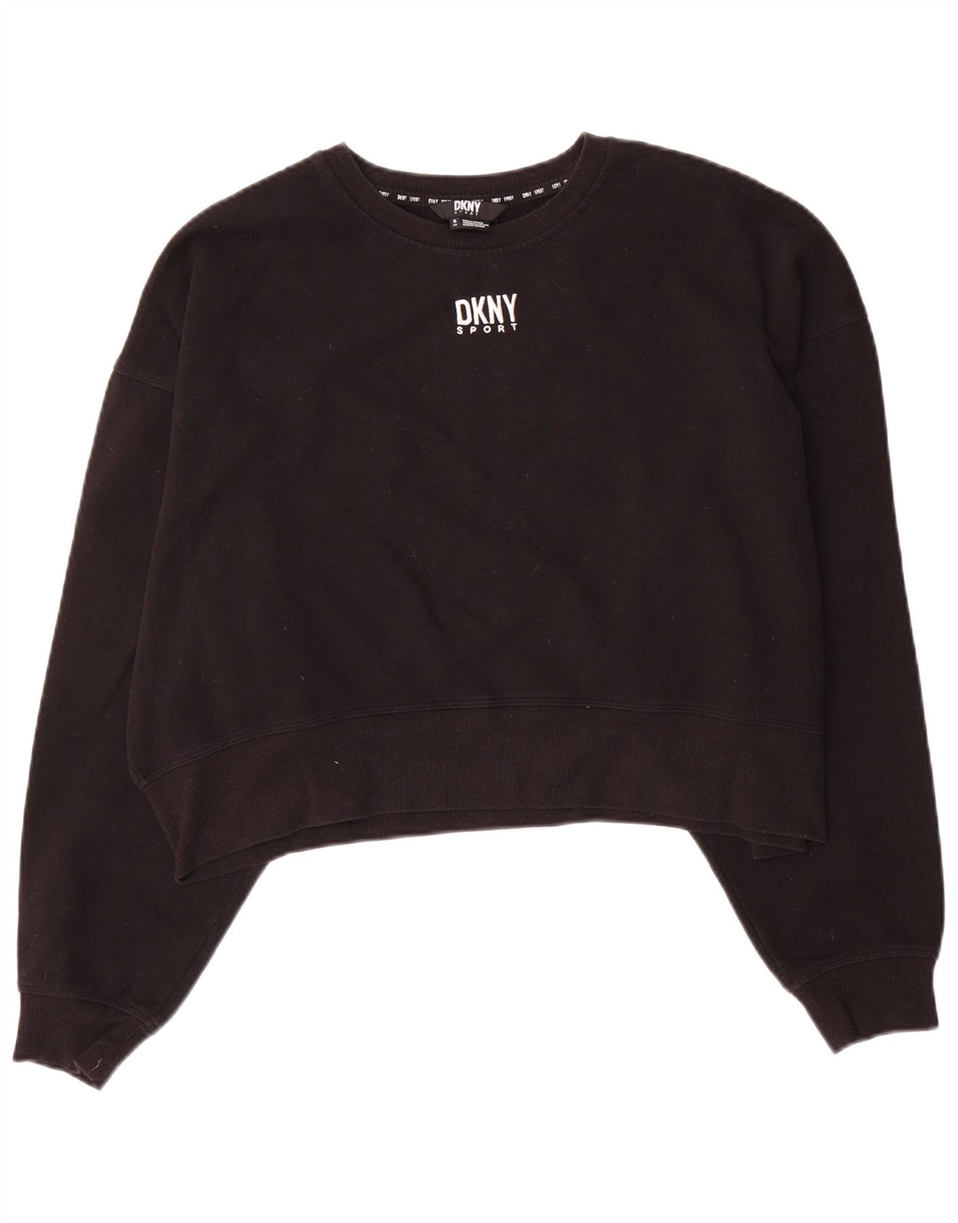 Dkny Womens Crop Oversized Sweatshirt Jumper UK 10 Small Black Bomuld