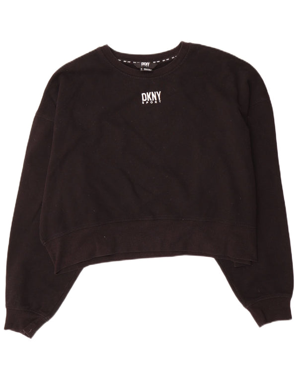 Dkny Womens Crop Oversized Sweatshirt Jumper UK 10 Small Black Bomuld