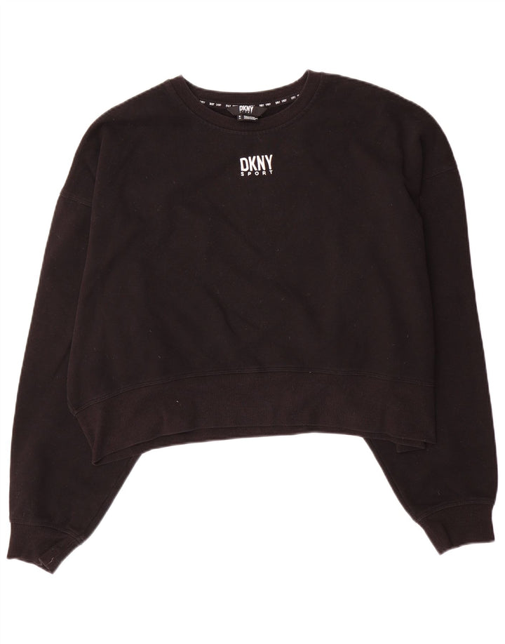 Dkny Womens Crop Oversized Sweatshirt Jumper UK 10 Small Black Bomuld