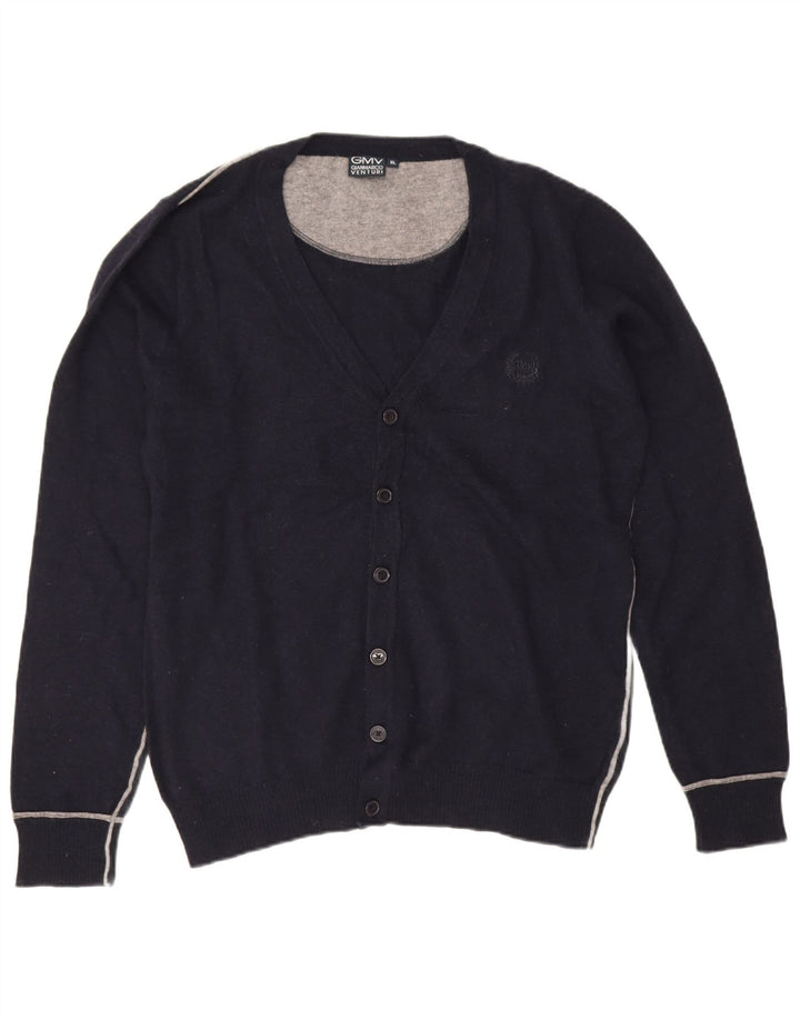Gianmarco Venturi herre cardigan sweater XL marineblå lammeuld