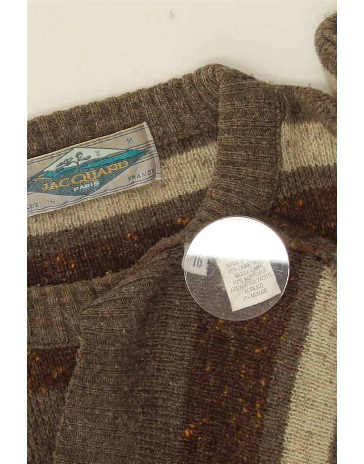 Vintage mænd med rund hals sweater medium Khaki stribet uld