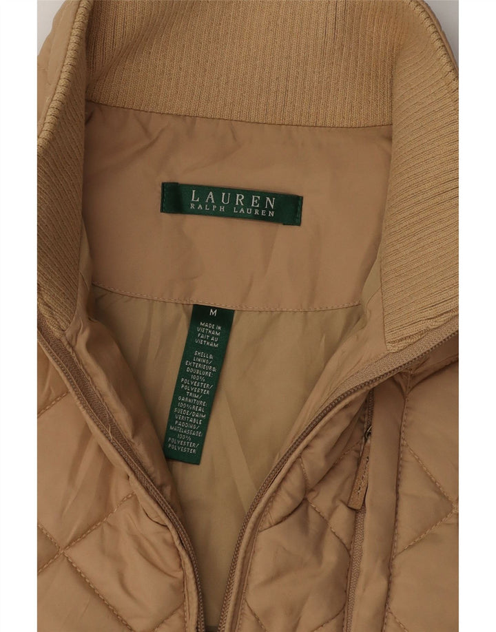 RALPH LAUREN Dame Quilted Gilet UK 14 Medium Beige Colourblock Polyester