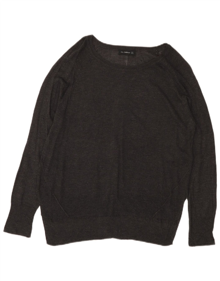ZARA Dame Boat Neck Jumper Sweater UK 14 Medium Grey Viscose