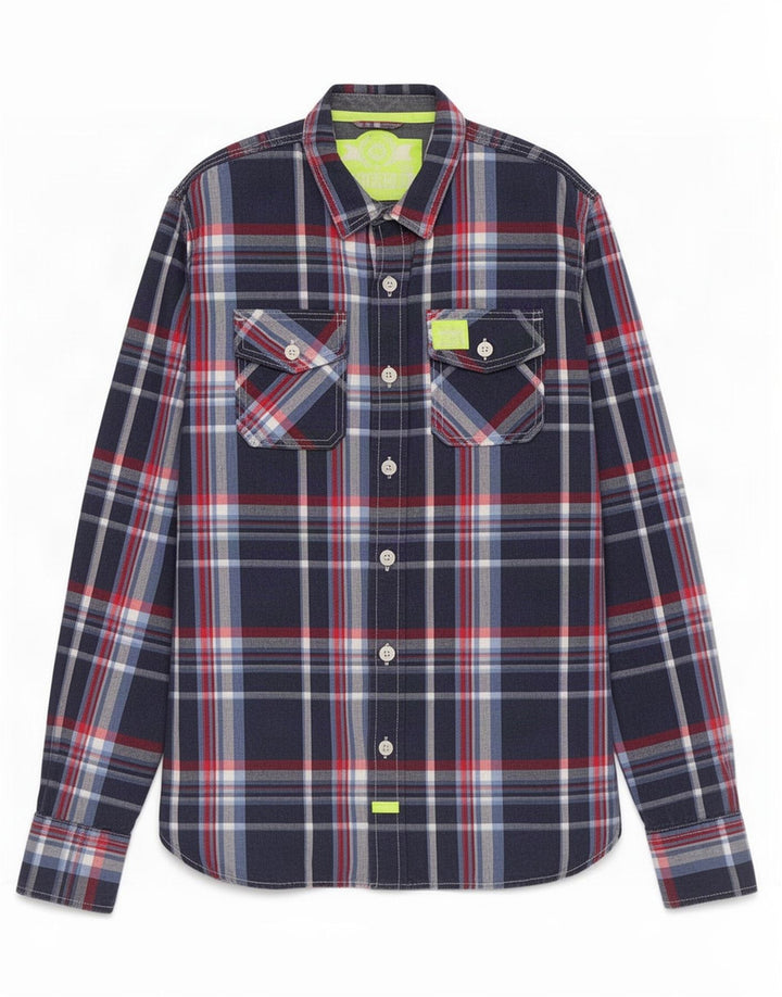 Superdry herreskjorte XL marineblå ternet bomuld