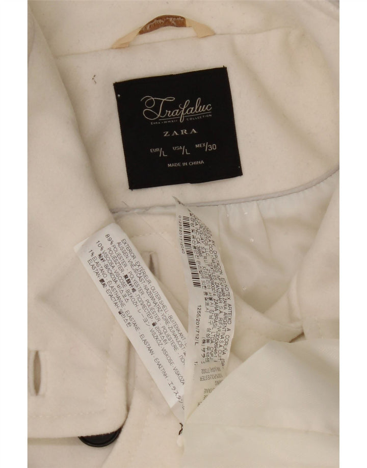 ZARA dobbeltradet frakke til kvinder UK 14 Stor hvid polyester