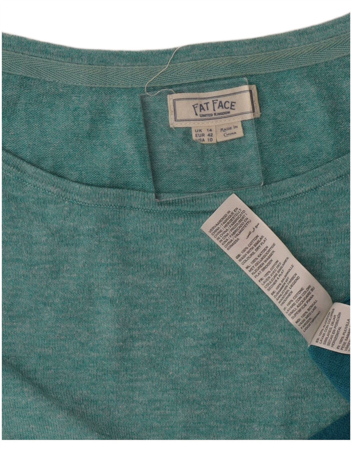 Fat Face Dame Top Langærmet UK 14 Stor turkis Colourblock Bomuld