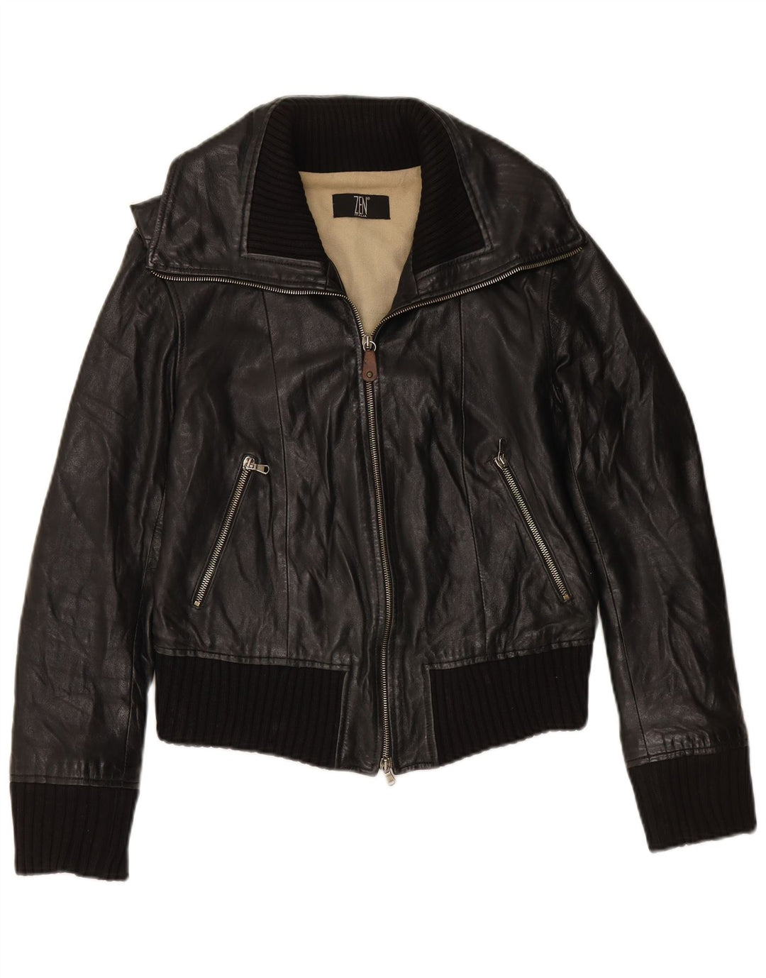 ZEN Dame Læderjakke IT 46 Stor Sort Læder