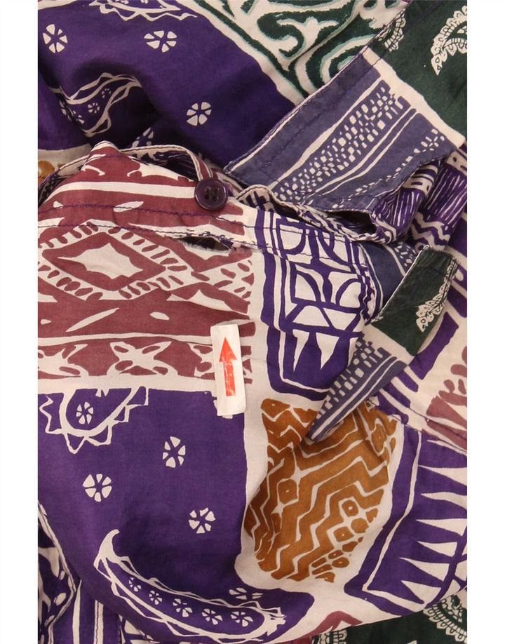 Vintage kortærmet skjorte til kvinder UK 14 Stor flerfarvet patchwork silke