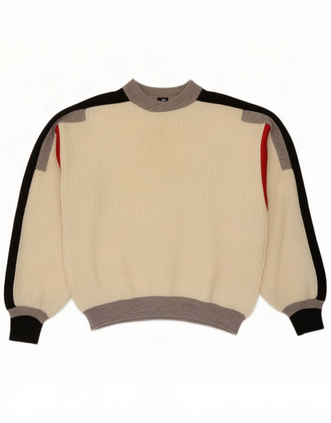Vintage Herre Turtle Neck trøje Sweater Large White Colourblock