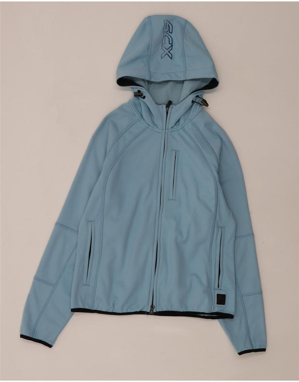 Tænk Pink Dame Hooded Bomber Jacket UK 16 Large Blue Polyester