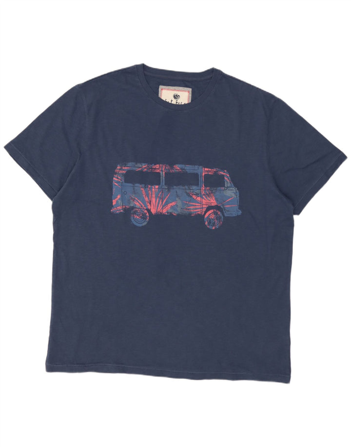 Fat Face Herre grafisk T-shirt Top Stor marineblå bomuld