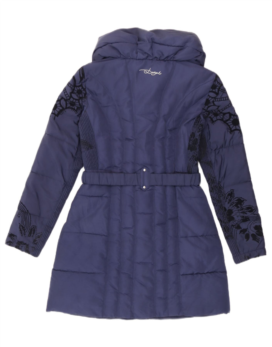 Desigual Polstret Frakke til kvinder EU 38 Medium Navy Blue Floral Polyester