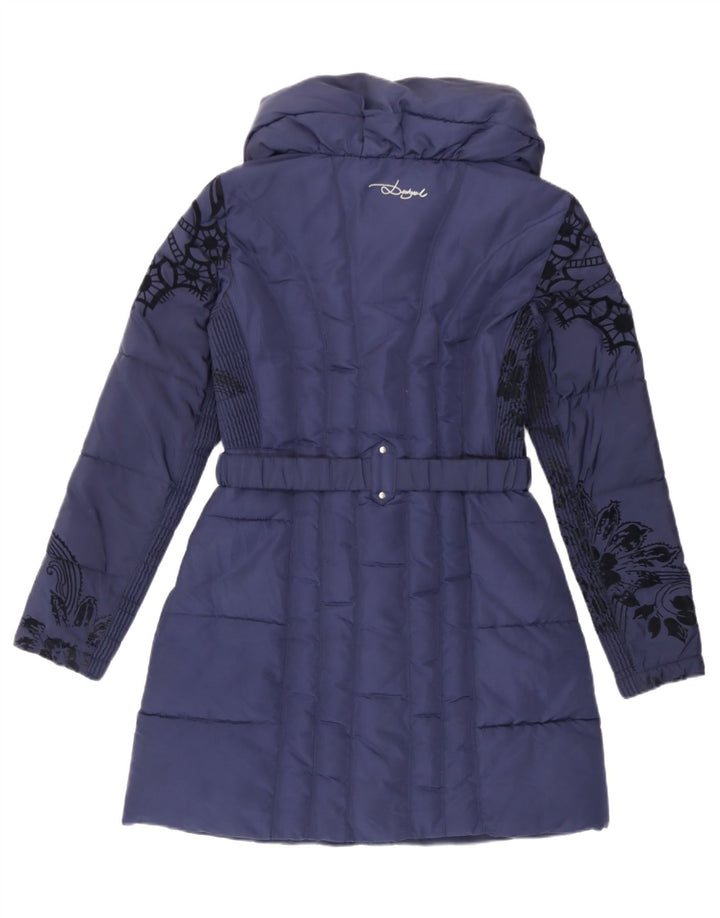 Desigual Polstret Frakke til kvinder EU 38 Medium Navy Blue Floral Polyester