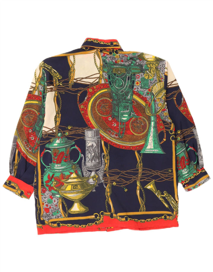 VINTAGE kvinders abstrakt mønster skjortebluse UK 14 Medium Flerfarvet