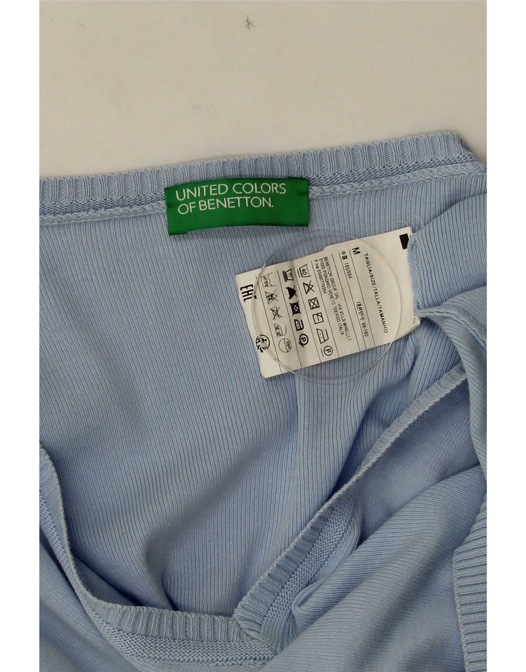 Benetton Dame V-hals sweater UK 12 Medium Blue Bomuld