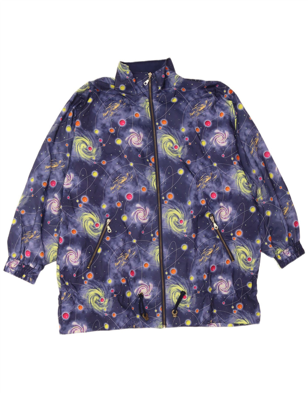VINTAGE Womens Oversized abstrakt mønster bomberjakke UK 18 XL Blå