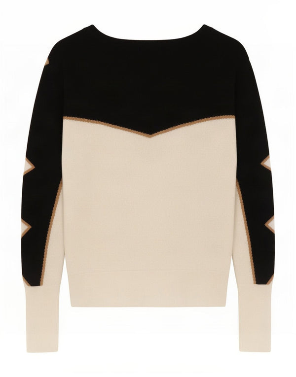 Reiss Dame Boat Neck Jumper Sweater UK 10 Small White Colourblock Uld
