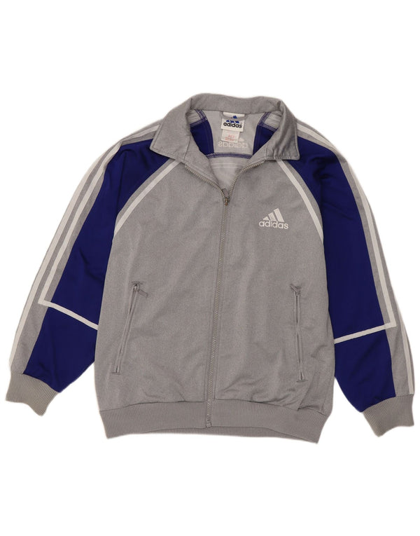 Adidas Boys Tracksuit Top Jacket 13-14 Years Grey Colourblock Polyester