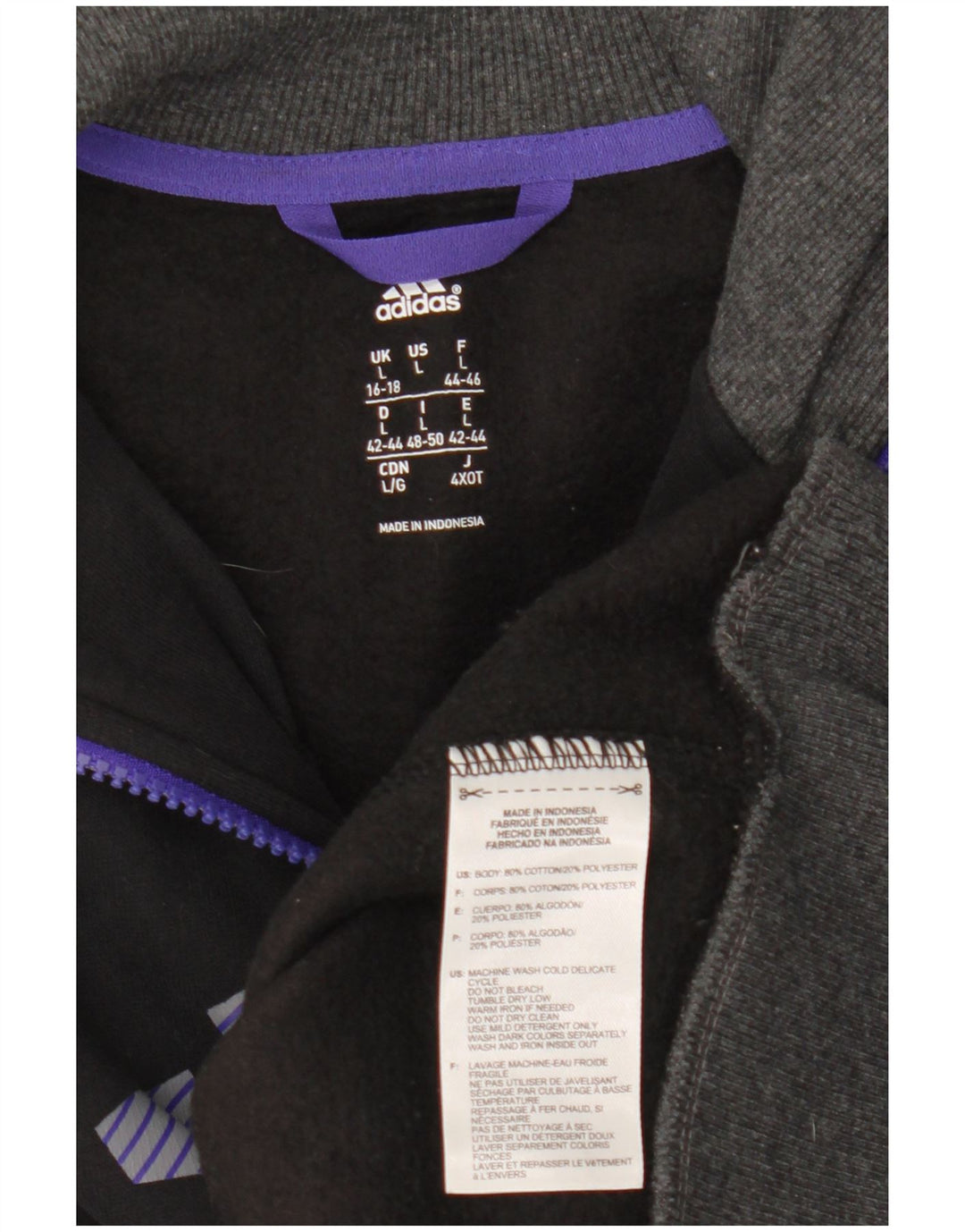 ADIDAS Dame Grafisk Zip Neck Sweatshirt Jumper UK 16/18 Large Black