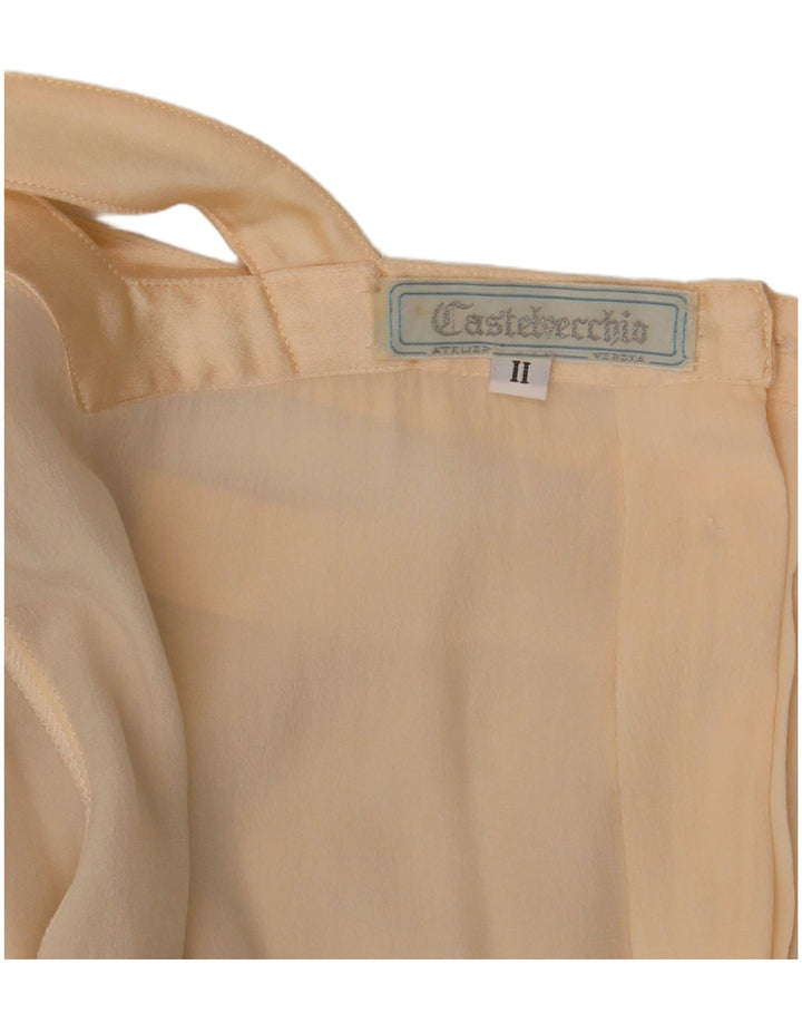 Vintage kortærmet skjortebluse til kvinder UK 12 Medium Beige